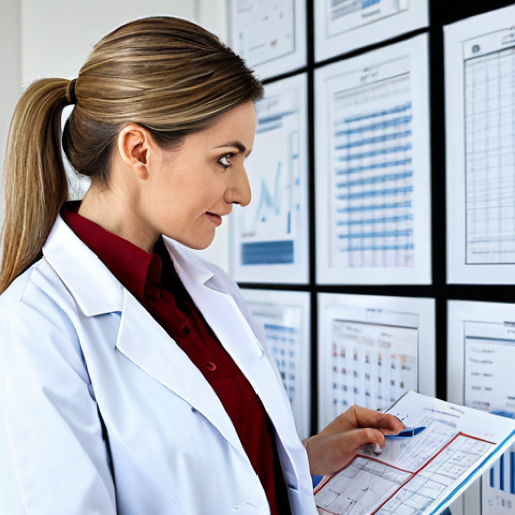 **
"A professional female doctor in a modest lab coat, examining medical charts in a bright, modern hospital office, fully clothed, appropriate attire, safe for work, perfect anatomy, natural proportions, professional photography, high quality, family-friendly."
**