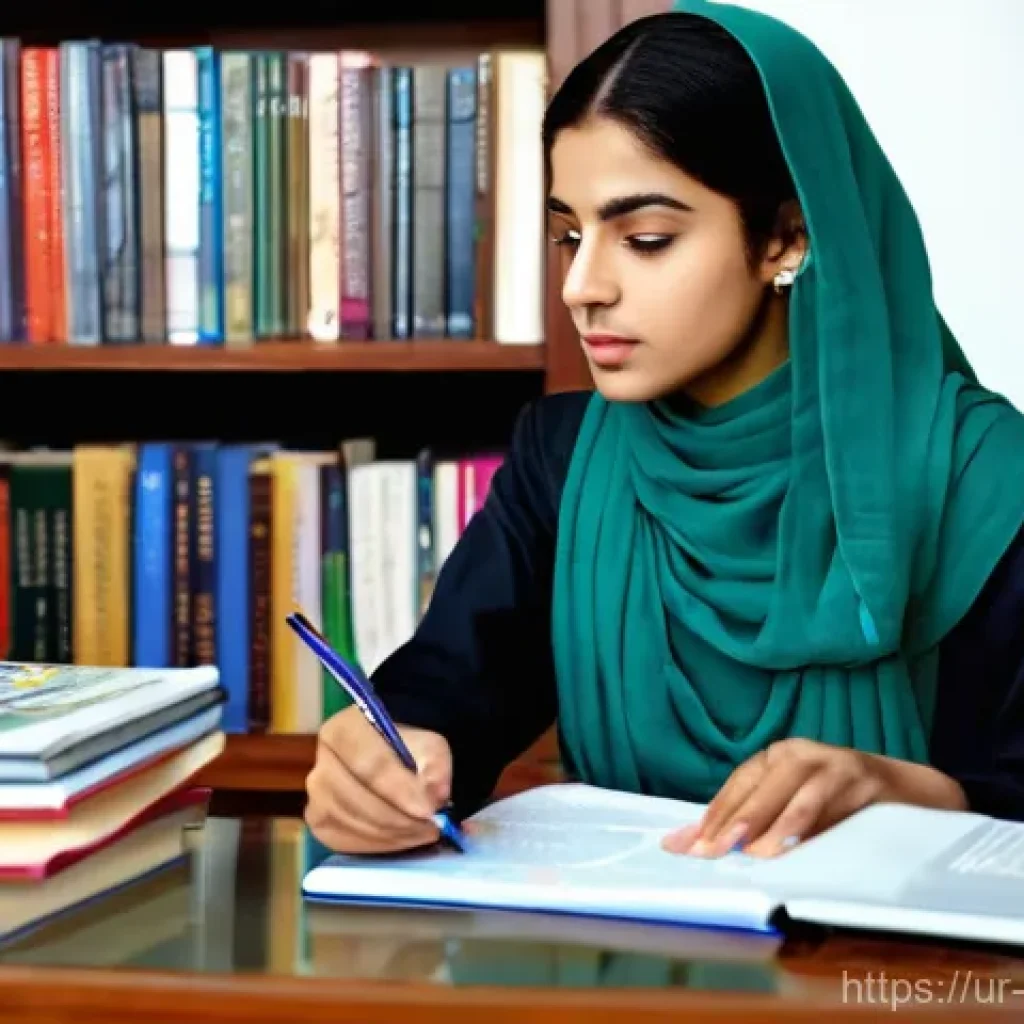정보의 진위를 확인하는 방법 - **Prompt:** A young Pakistani woman, in her early twenties, is seated at a well-lit study desk with ...
