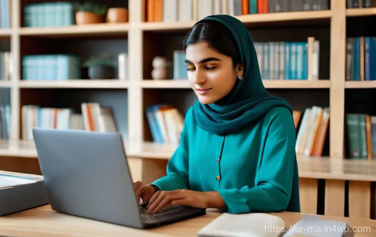 정보 신뢰성 및 검증 과정 - **Image Prompt 1: Young Woman Learning Digital Skills at Home**
A young Pakistani woman, in her ...