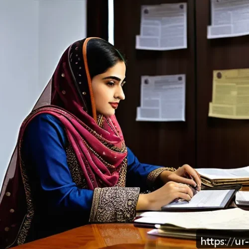 Home 15 정보의 정확성 검토하기 - A modern Pakistani home office setting featuring a young Urdu-speaking professional woman verifying ...