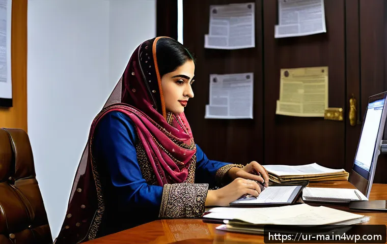 정보의 정확성 검토하기 - A modern Pakistani home office setting featuring a young Urdu-speaking professional woman verifying ...